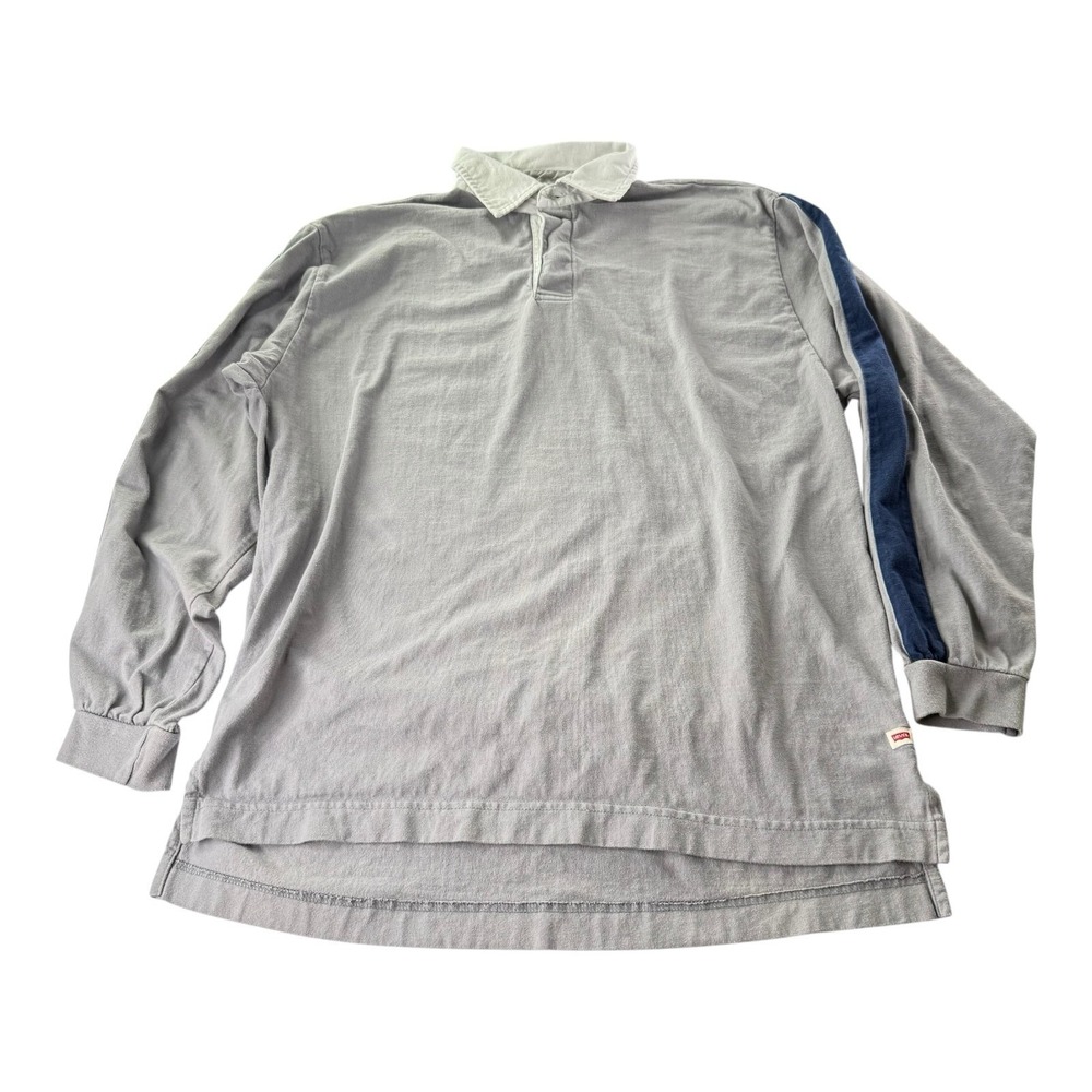 Vintage Levi's Jeanswear Rugby Shirt Gray Navy Stripe Long Sleeve Polo Men's M